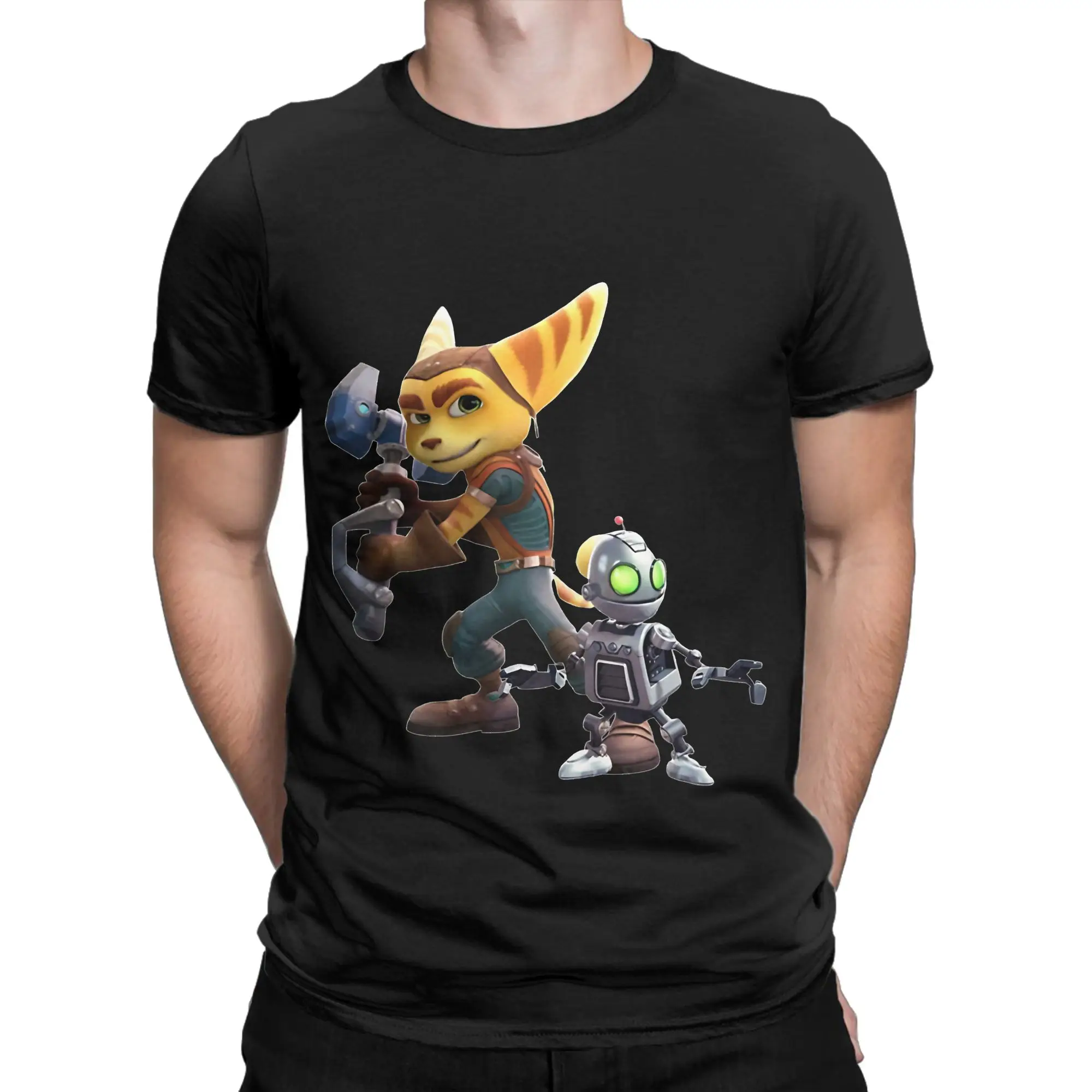 Retro Space Shooter  Classic Ratchet & Clank Novelty Graphic 100% Cotton T-Shirt Tees Tops For Men
