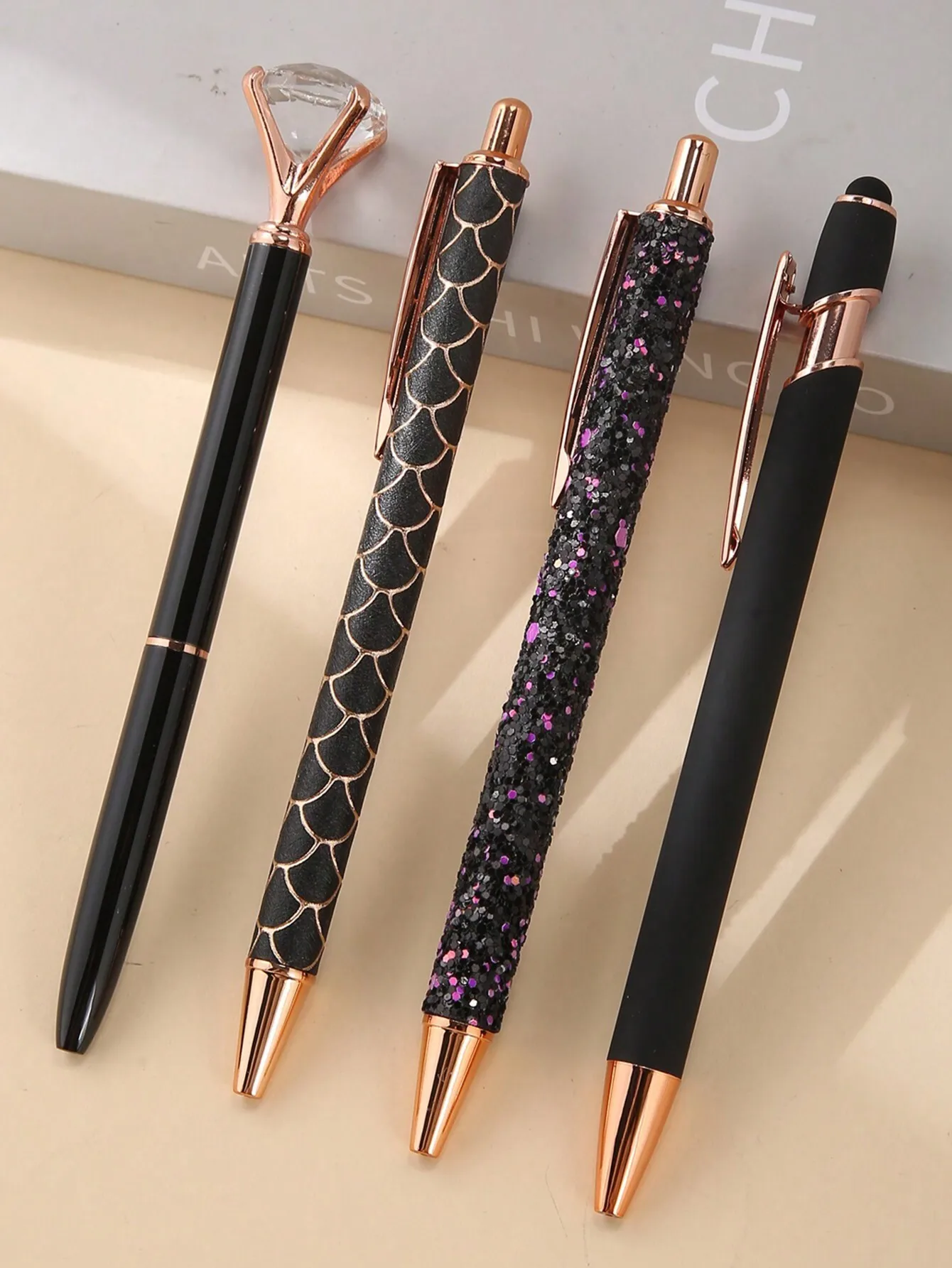 4 Pieces Black Ballpoint Pen With Crystal Rhinestone Ideal For Writing Messages Cute Gift Idea For Women School And Office