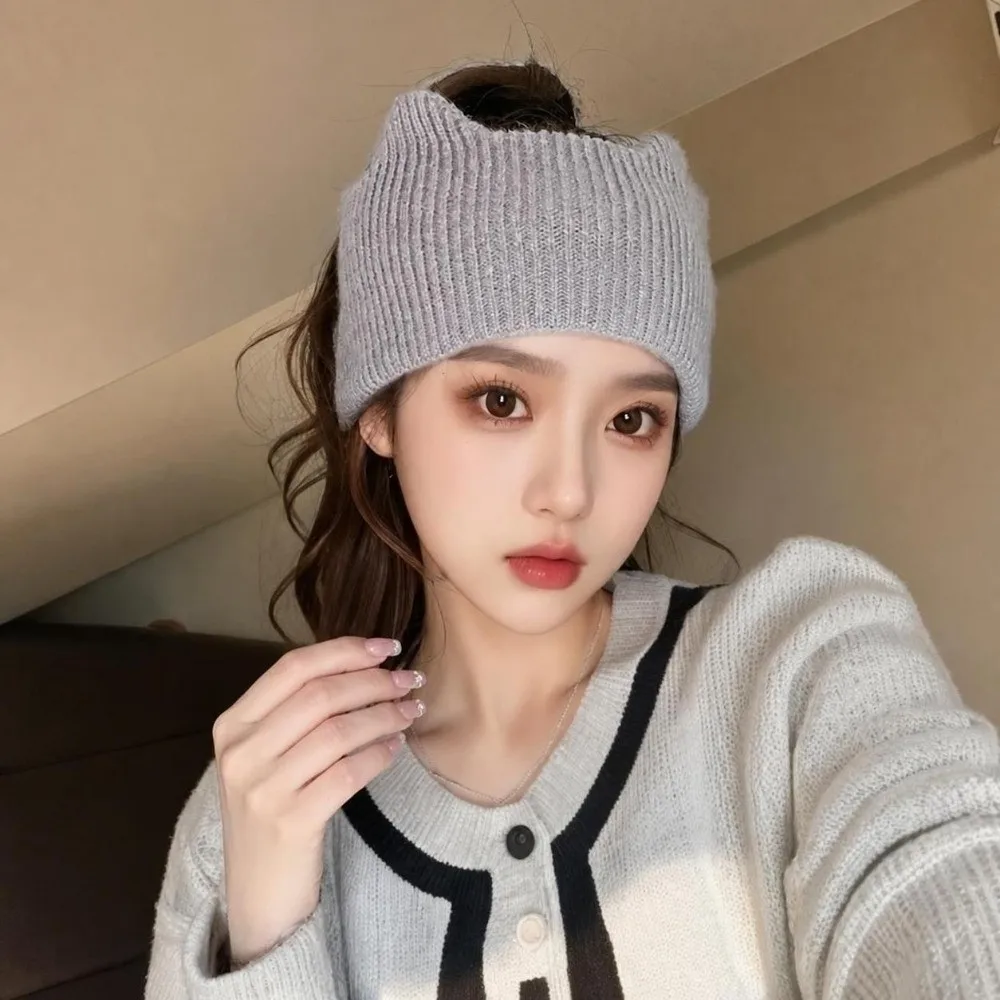 Cute Wide-brimmed Cat Ears Headband Ear Protection Solid Color Elastic Hair Bands Face Wash Head Wrap Female