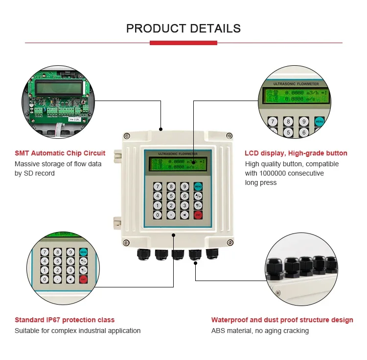 DN100 1.0% Độ Chính Xác Cao Địa Phương Màn Hình Hiển Thị LCD Treo Tường Siêu Âm Thanh Chất Lỏng Đo Lưu Lượng