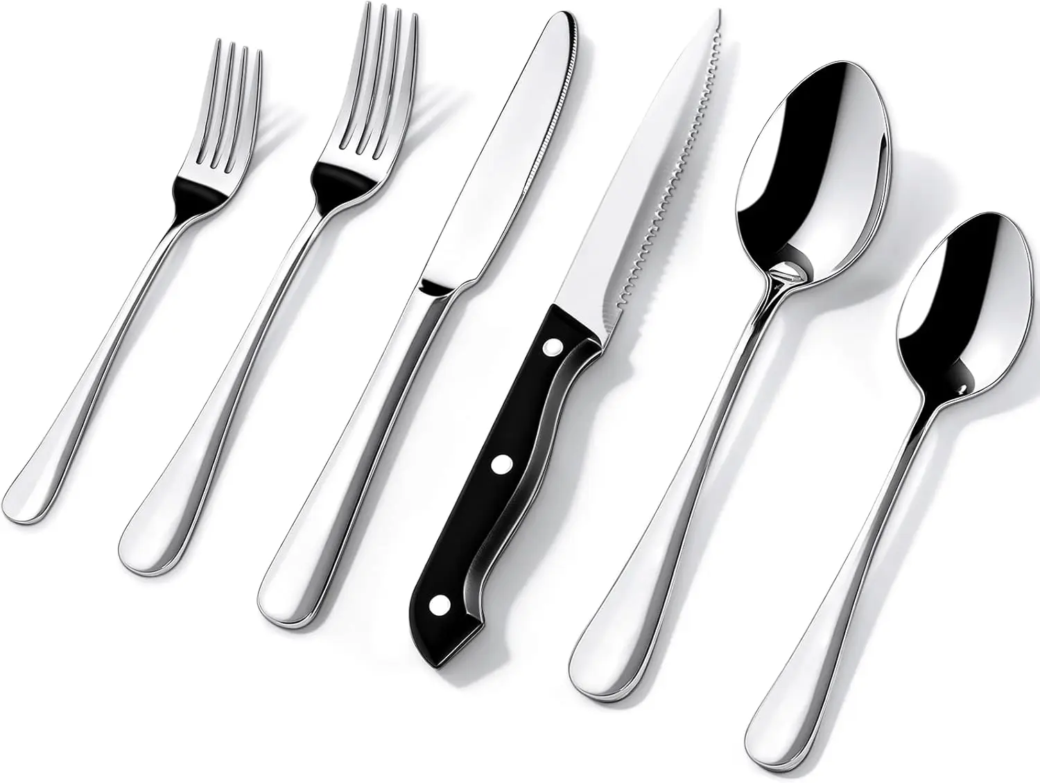 

48-Piece Stainless Steel Flatware Set with Steak Knives, Mirror Polished for Home Kitchen Restaurant