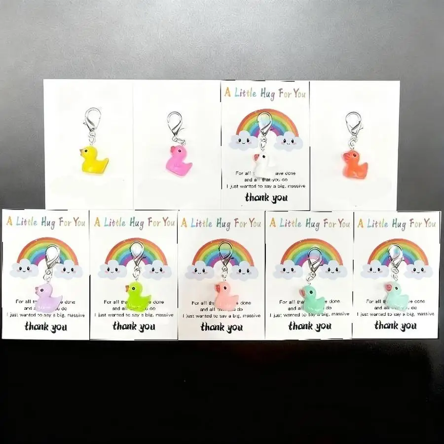 1/5/10/20/50/100pcs Cute Thank You Duck Keychains for Men and Women Durable Metal Backpack Charms with Appreciation Cards, Pocke