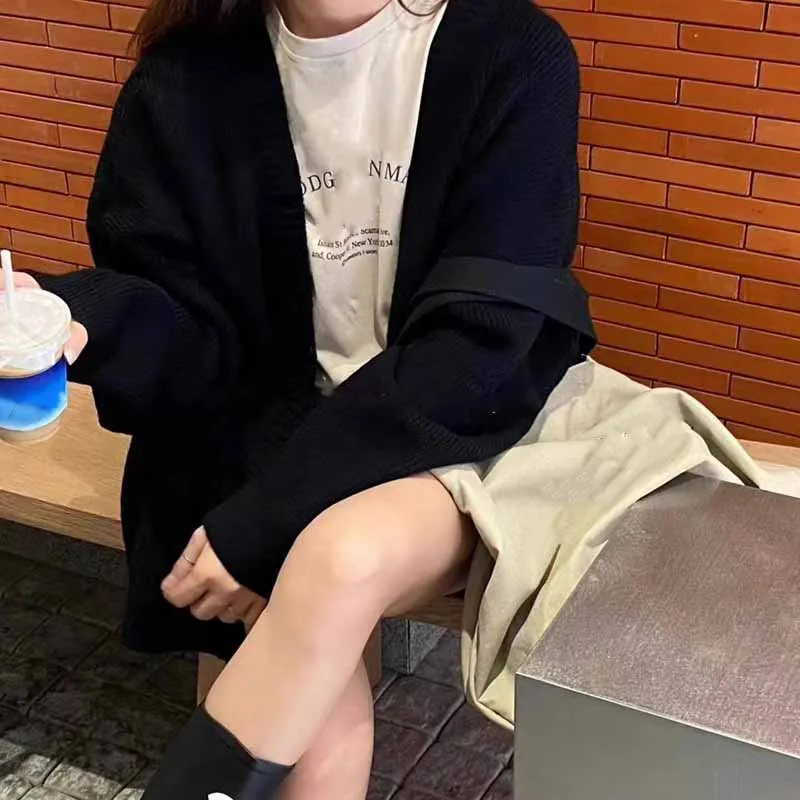 Cardigan lavorato a maglia allentato tutto-fiammifero donna autunno inverno manica lunga scollo a V maglione lavorato a maglia cappotti maglieria casual tinta unita femminile