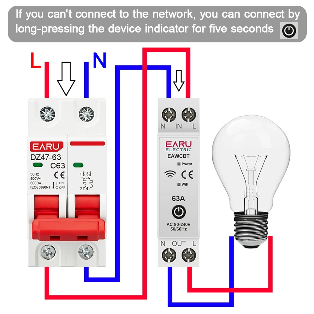 Tuya eWeLink APP WiFi Smart Circuit Breaker 1P+N 63A MCB Timer Relay Switch Voice Remote Control for Alexa Google Home Assistant