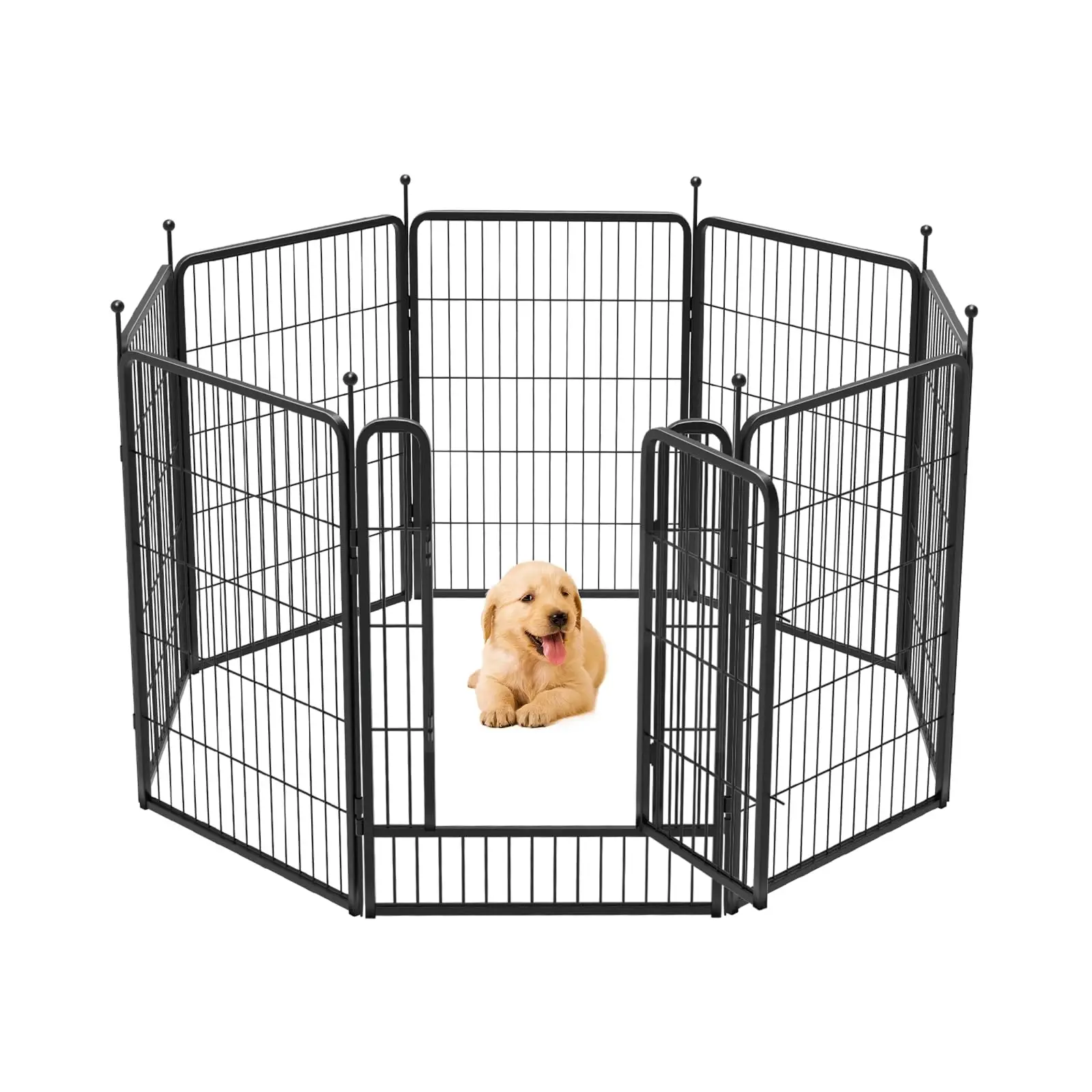 

8 Panels Dog Fence Indoor/Outdoor, Dog Fence - Heavy Duty Metal Pet Puppy Exercise, Wide Door Low Threshold