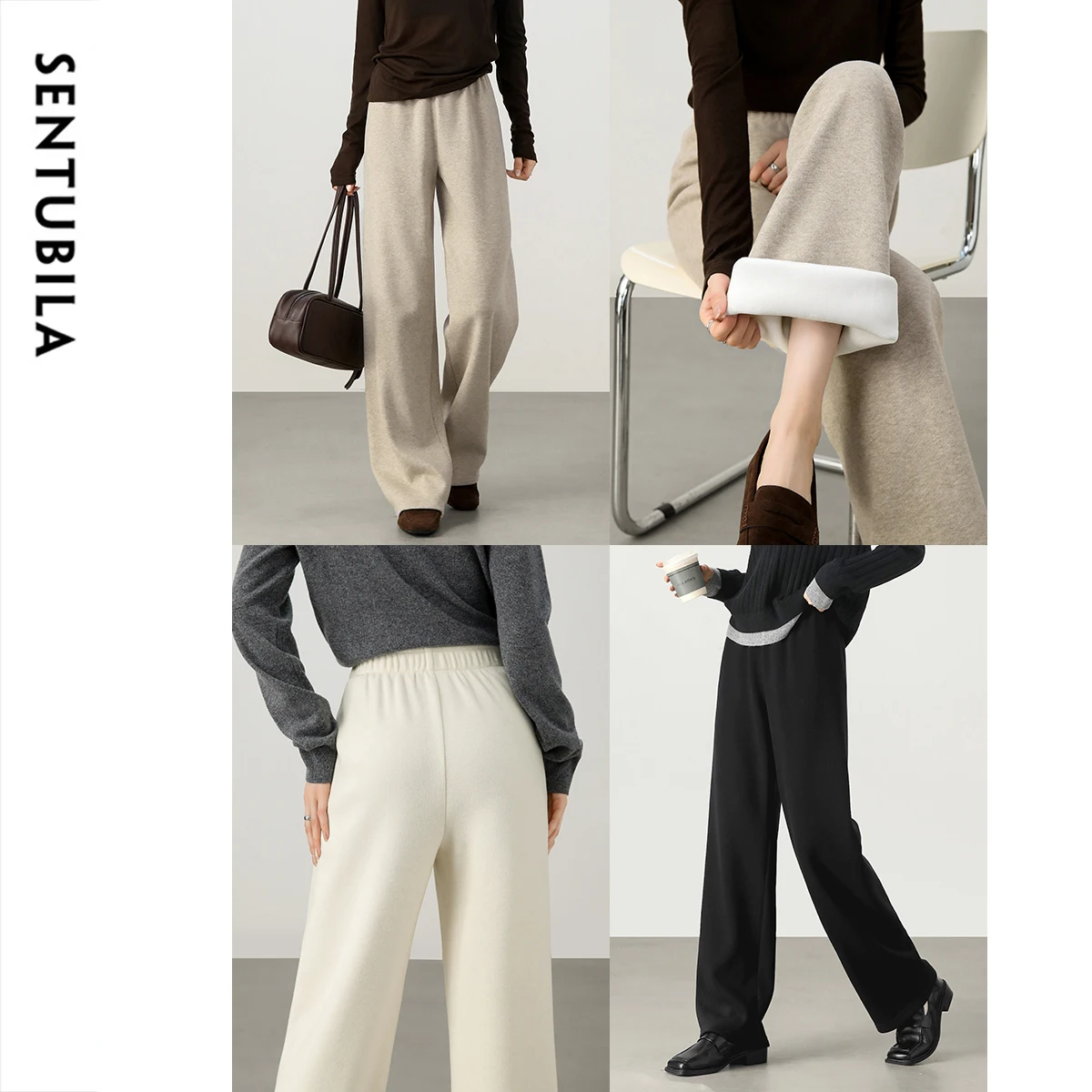 SENTUBILA Women Warm Fleece Sweat Pant 2026 Winter Drawstring Elastic Waist Long Trouser Office Commuter Ladies Pant 154K80281