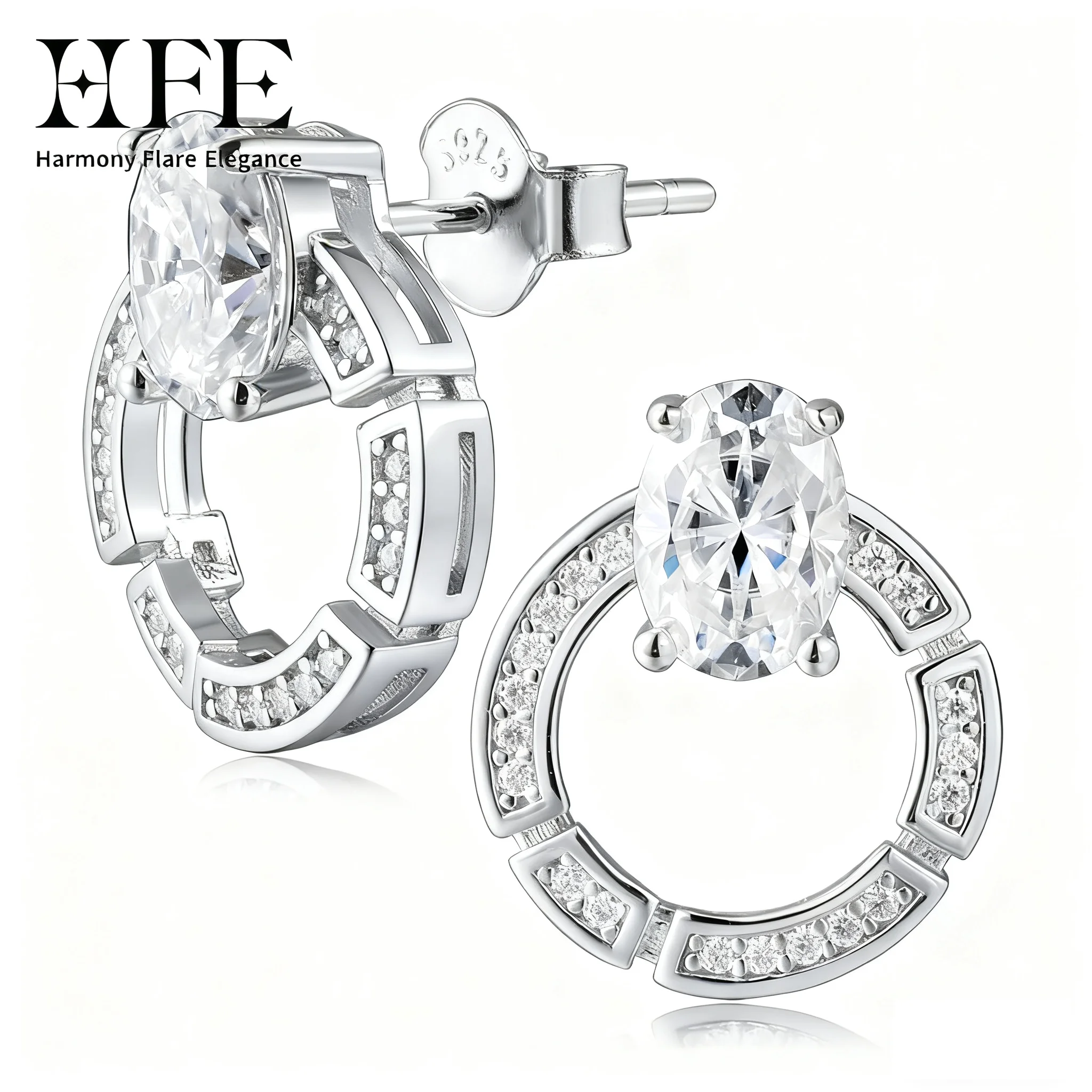 

HFE1 Carat Oval Diamond Women's Earrings 925 Pure Silver Women's Gorgeous Wedding Accessories Party Elegant Jewelry