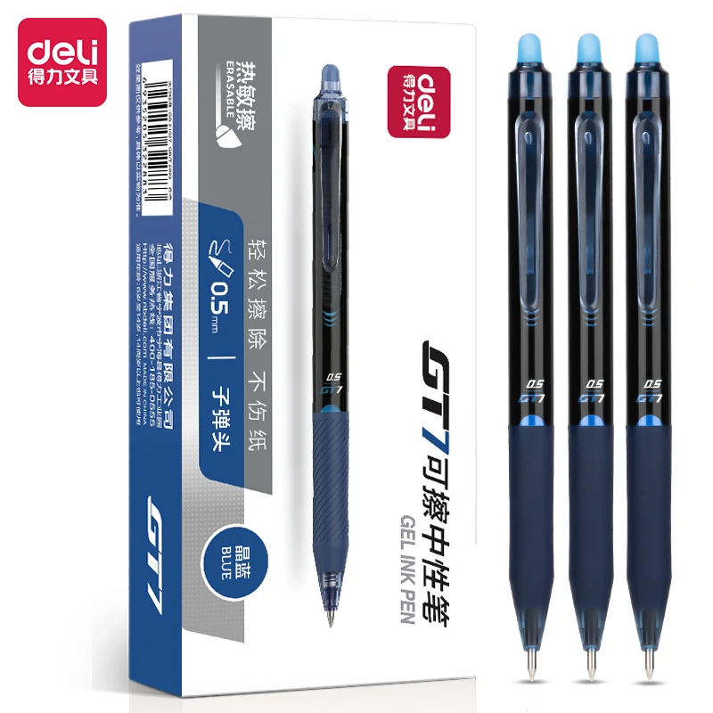 Deli GT7 0.5mm Magic Erasable Pen Press Gel Pen Set Blue Black Erasable Refill Rod Gel Ink Stationery Retractable Pens Washable