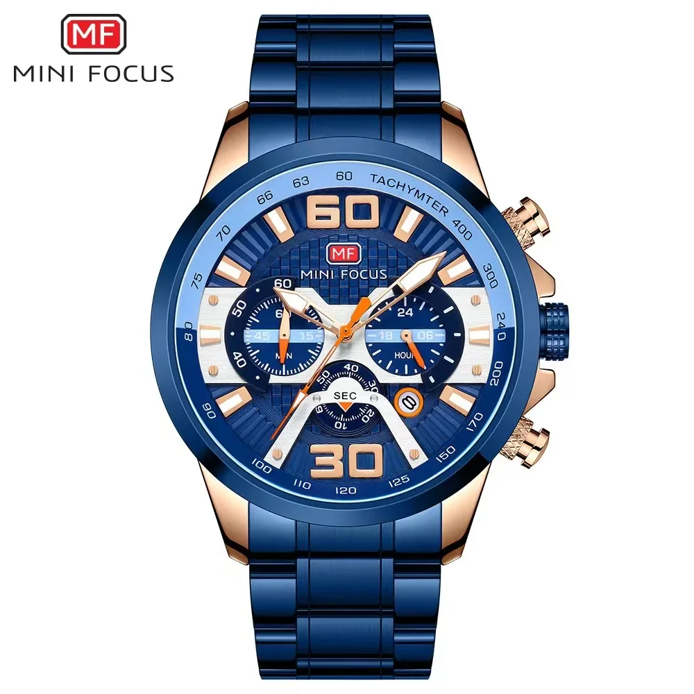 

MINI FOCUS 0336G Relojes Hombre Minifoucus New Watches Men Big Dial Chronograph Male Waterproof Stainless Steel Quartz Watch