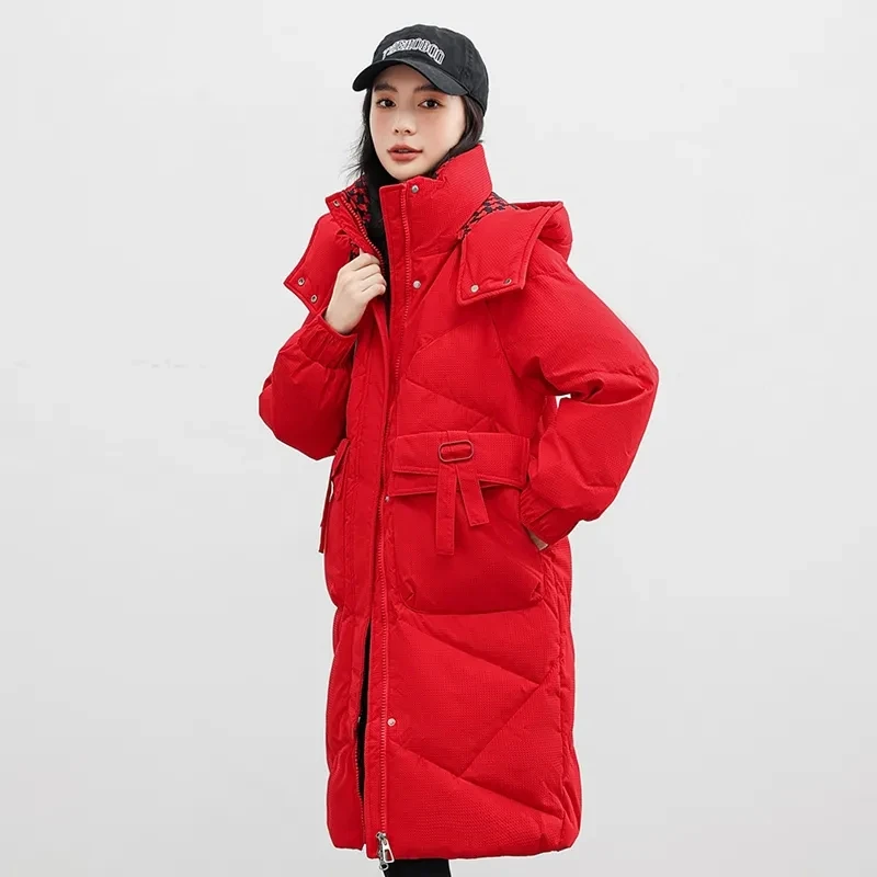 Abrigo largo de algodón con capucha para mujer, parka cálida holgada, gruesa, informal, novedad de invierno, 2024