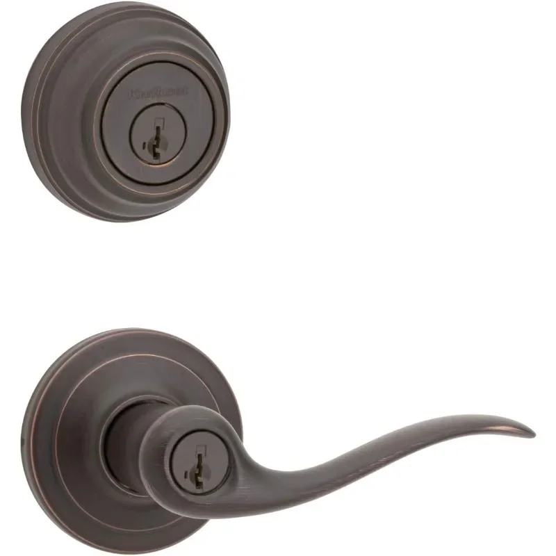 991 Tustin Entry Lever and Single Cylinder Deadbolt Combo Pack featuring SmartKey in Venetian Bronze (99910-041)