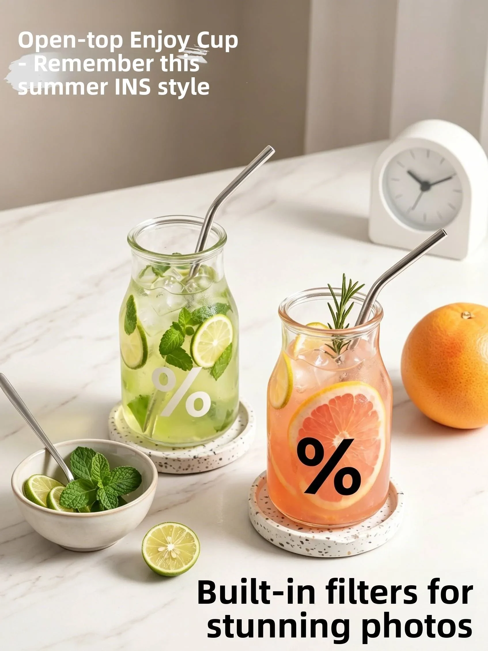 High Aesthetic Value Large Capacity Glass Cup with Straw for Home Use Coffee Pearltree Cold Brew Simple Design Water Cup