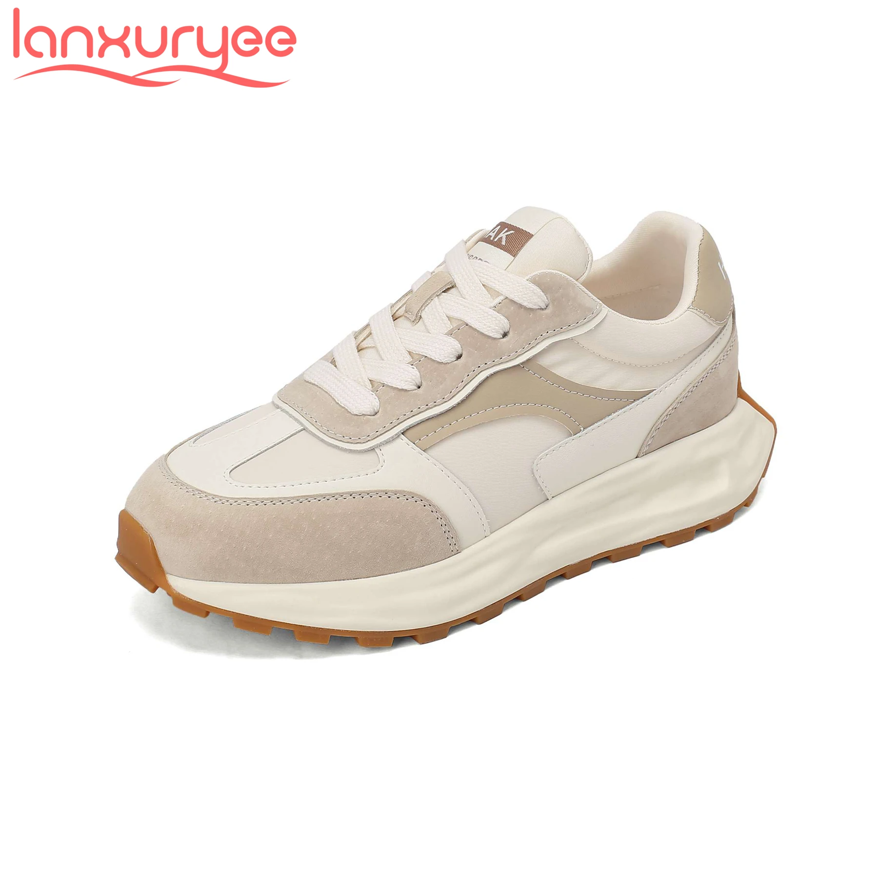 

Lanxuryee Cow Leather Lace Up High Heel Platform Spring Winter Casual Shoes Non-slip Preppy Style Ins Women Vulcanized Shoes