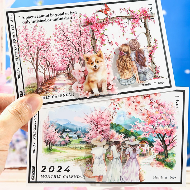 Mr. Paper, Cherry Blossom Theme PET Film Cut Stickers Japanese Style Decorative Stickers Students Hand Account Material Stickers