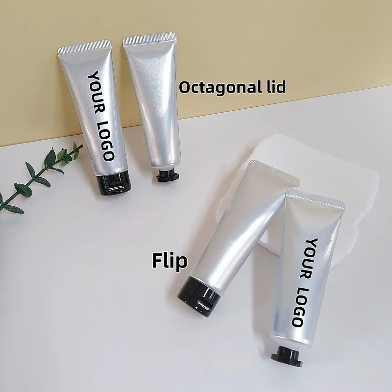 

【Logo Custom】50Pcs 30g Silver Aluminum-plastic Tube, Black Octagonal Lid Flip Lid, Small Batch Personalized Printing Logo