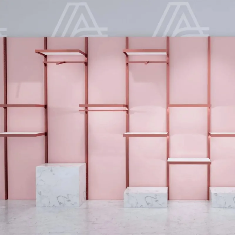 

Customize.Modern Boutique Store Interior Design Furniture Display Shelf Retail Shop Handbag Shoe Wall Mount Display Stand Led Li