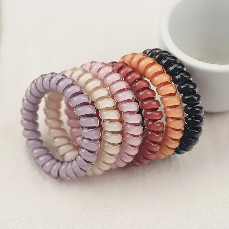 6pcs Solid Color Spiral Cord Hair Bands Seamless Stretchy Screw Hair Ties Quality Elastic Hair Bands Ponytail Holder For Women