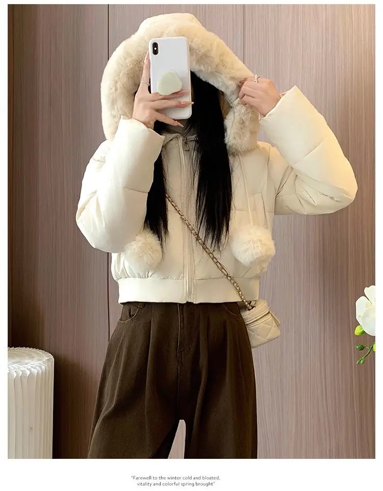 2027 Winter New High End Big Fur Collar Workwear Down Cotton Jacket Women's Fashion Short Thicken Cotton Female Parkas Coats
