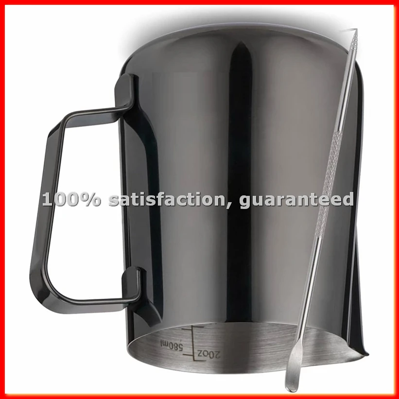 Jarra para Espumar Leche, 600 ml (20 oz), Jarras de Vaporización de Acero Inoxidable para Leche, Café, Cappuccino, Latte Art - EFT