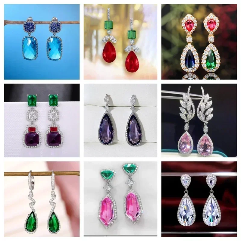 Colorful Geometric Cubic Zirconia Wedding Earrings for Women High-Quality Luxury Jewelry Headwear Wholesale