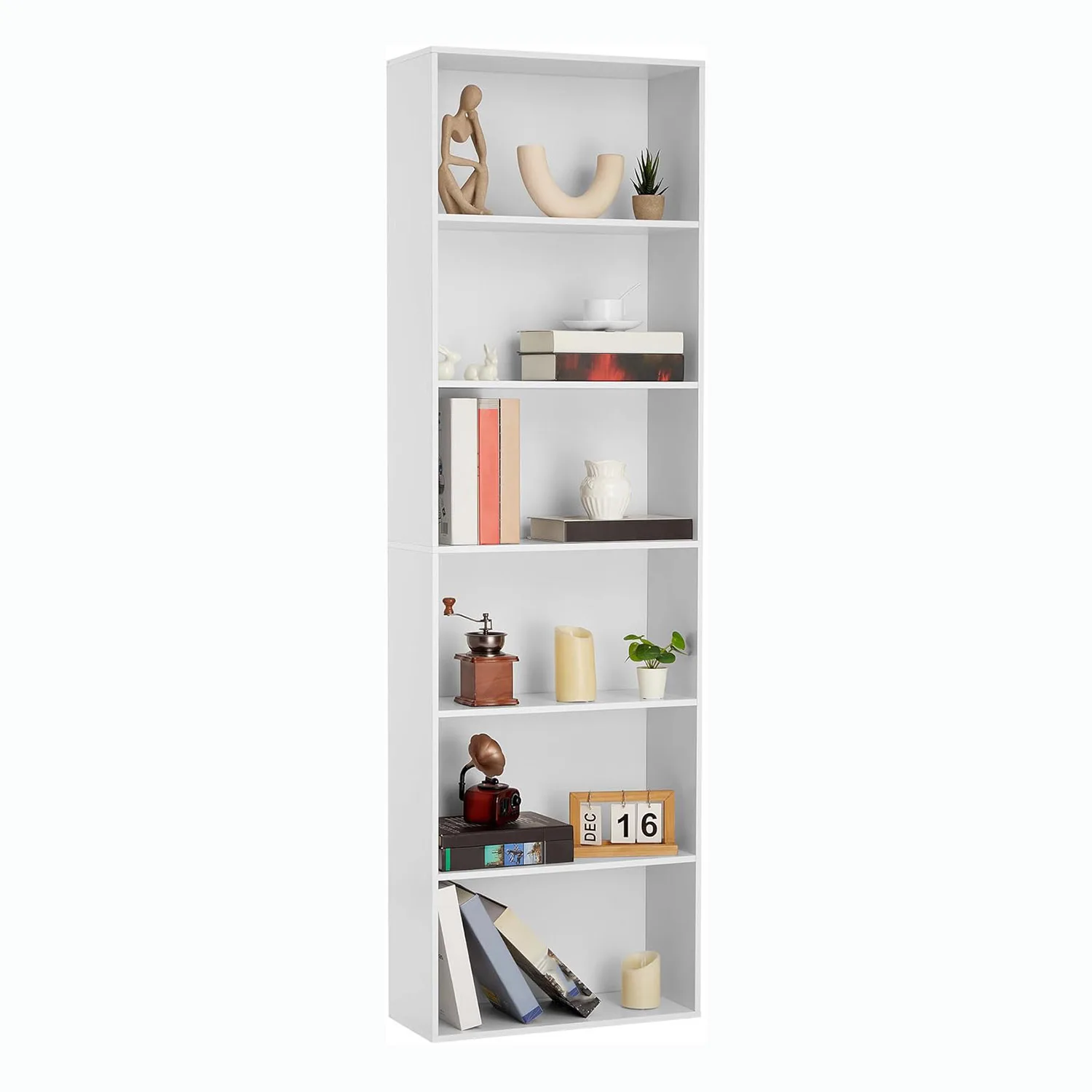 6-Shelf Bookcase Tall White Bookshel Industrial 71.4″ H Rustic Wood Bookcase Storage Shelf Organizer for Home Office Living Room