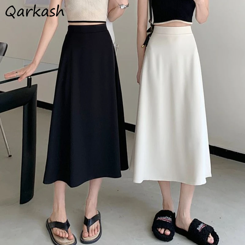 

Midi Skirts Women Office Lady Summer Minimalist Casual High Waisted Faldas Loose Streetwear Formal Fashion All-match Ulzzang New