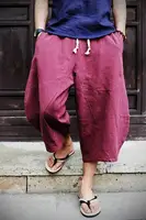 Pantalones sueltos de lino y algodón para hombre, pantalones cortos informales de pierna ancha de estilo chino a la moda para verano