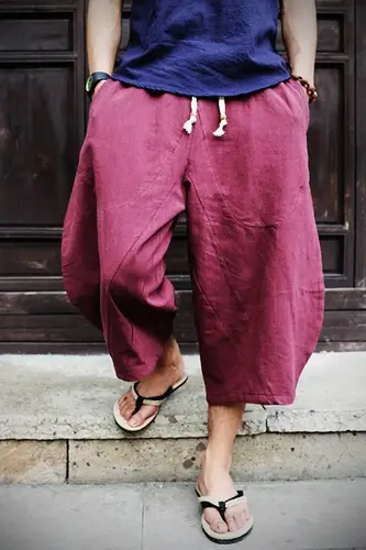 Pantalones sueltos de lino y algodón para hombre, pantalones cortos informales de pierna ancha de estilo chino a la moda para verano