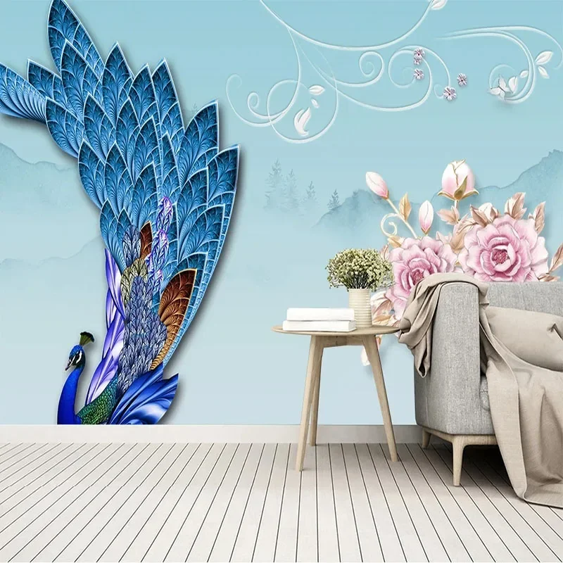 

Custom Any Size 3D Peacock Background Wallpaper For Bedroom Walls Decorative Painting Papel De Parede Home Décor Fresco Tapety