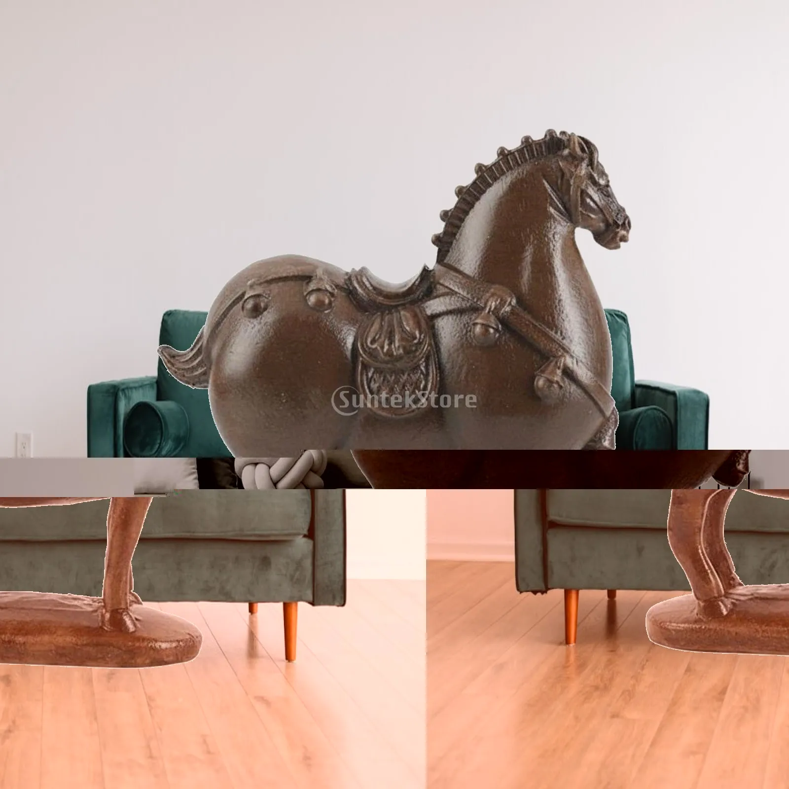 Vintage Design Horse Statue Wood Look Antique Horse Ornament Retro design Animal Figurine for Lobby Area, Model Room, Entryway