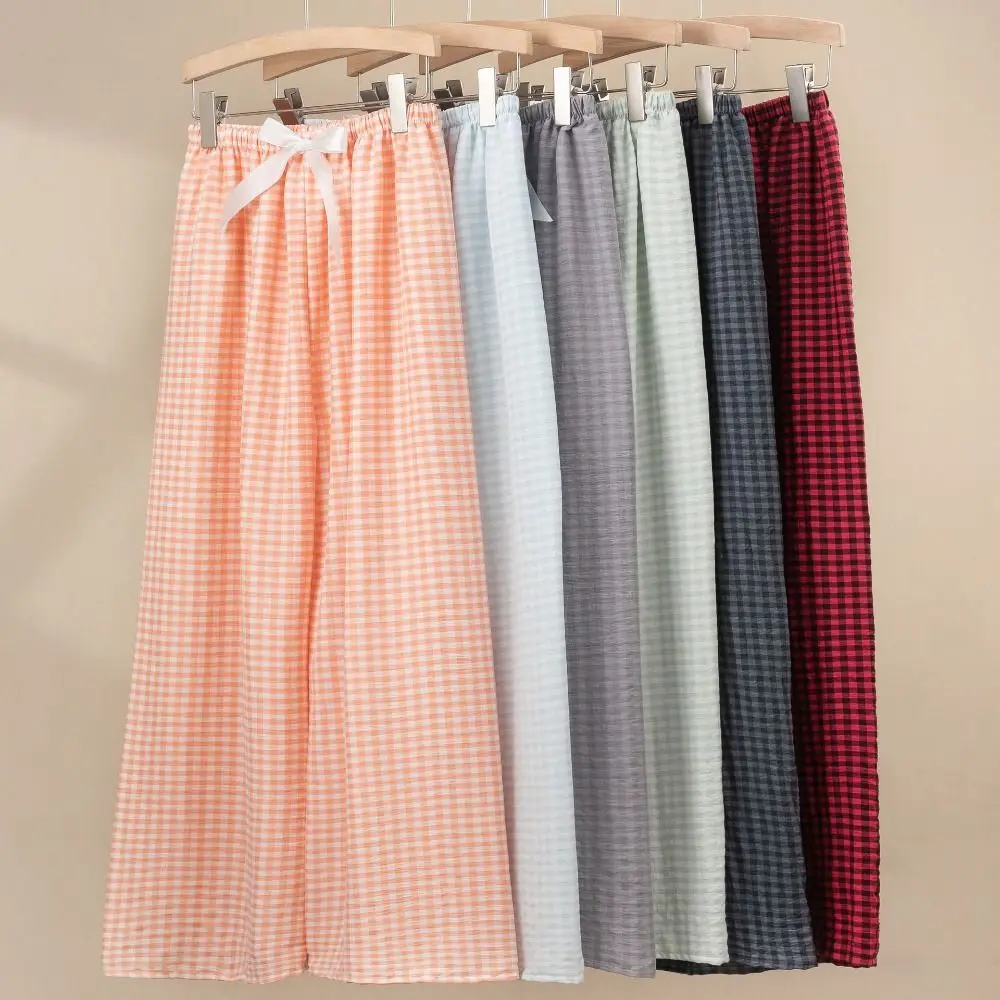 Soft Stripe Casual Pants Women Sweet Baggy Plaid Pajama Pants High Waist Nightwear Wide Leg Home Trousers Teenagers