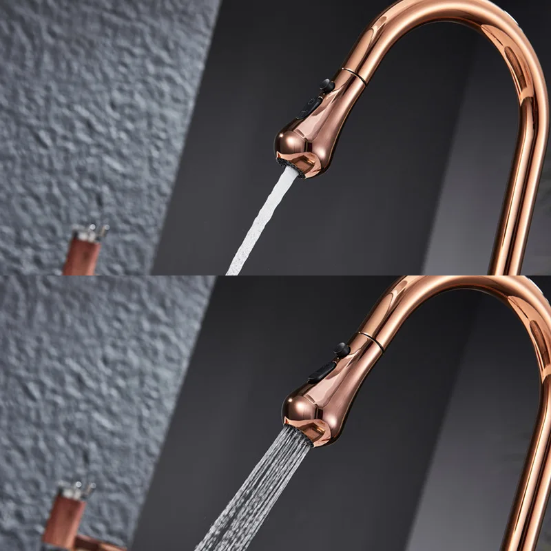 Rose Gold Kitchen Faucet Rotating Sink Tap with Cold Hot Water Swivel Anti Splash Pull Out Spray