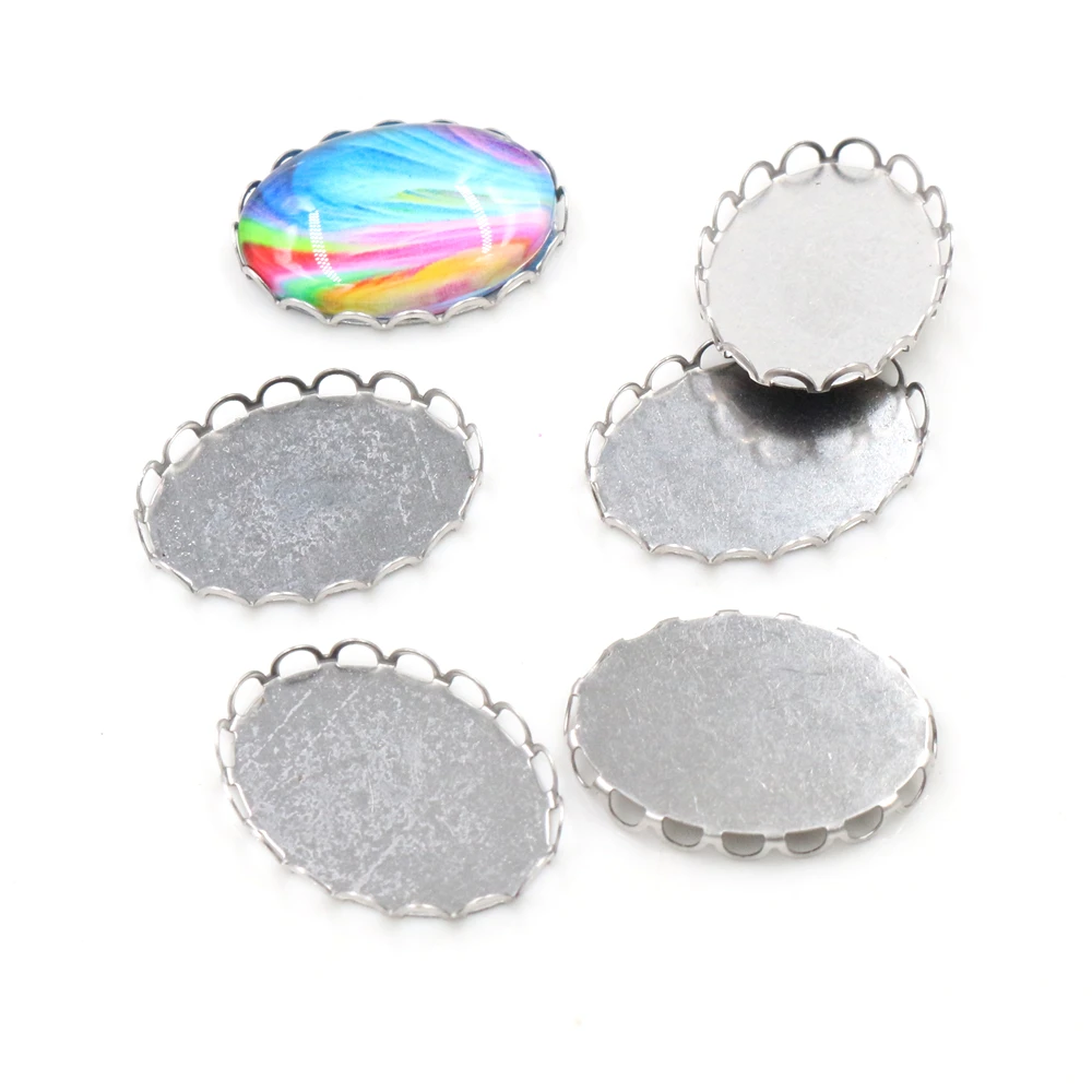 ( Never Fade ) 10pcs 18x25mm Inner Size Stainless Steel Material Simple Style Cabochon Base Cameo Setting Pendant Tray-C1-04