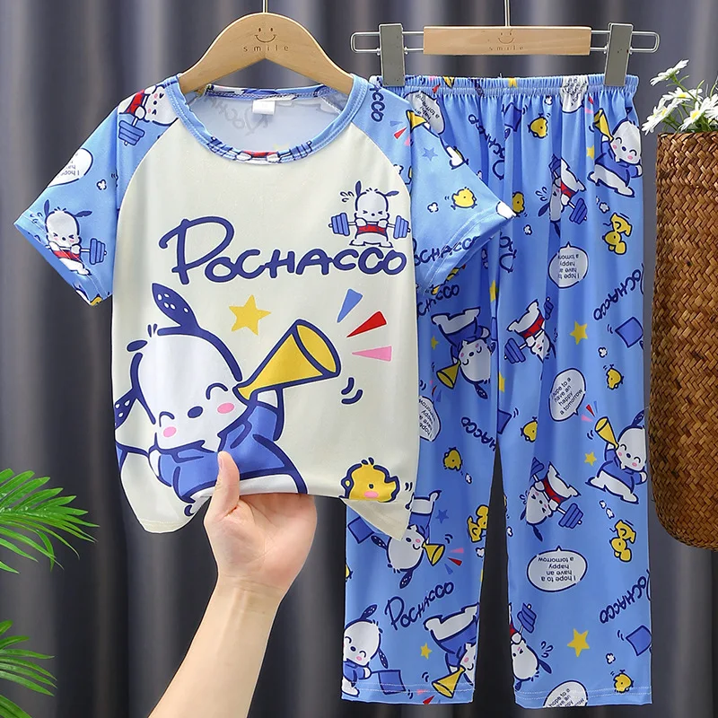 

Korean Girl and boys spring summer cute kitten New Kawaii Long Sleeved Pajamas Children Cartoon Anime Soft comfort Home Clothes