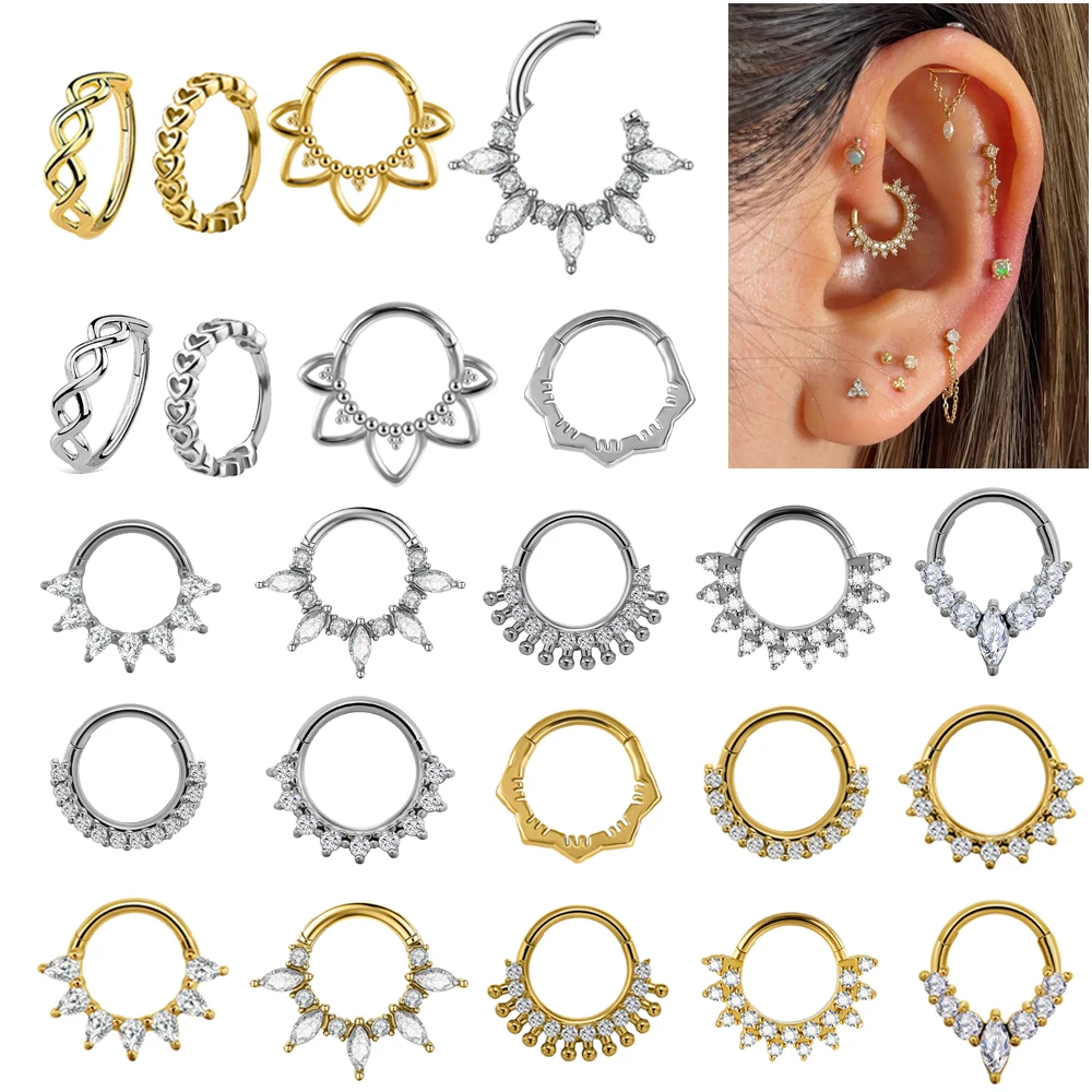 1/11PCS CZ Marquise Septum Piercing Clicker Flower Surgical Steel Nose Rings 16G Segment Cartilage Daith Hoop Earring Jewelry