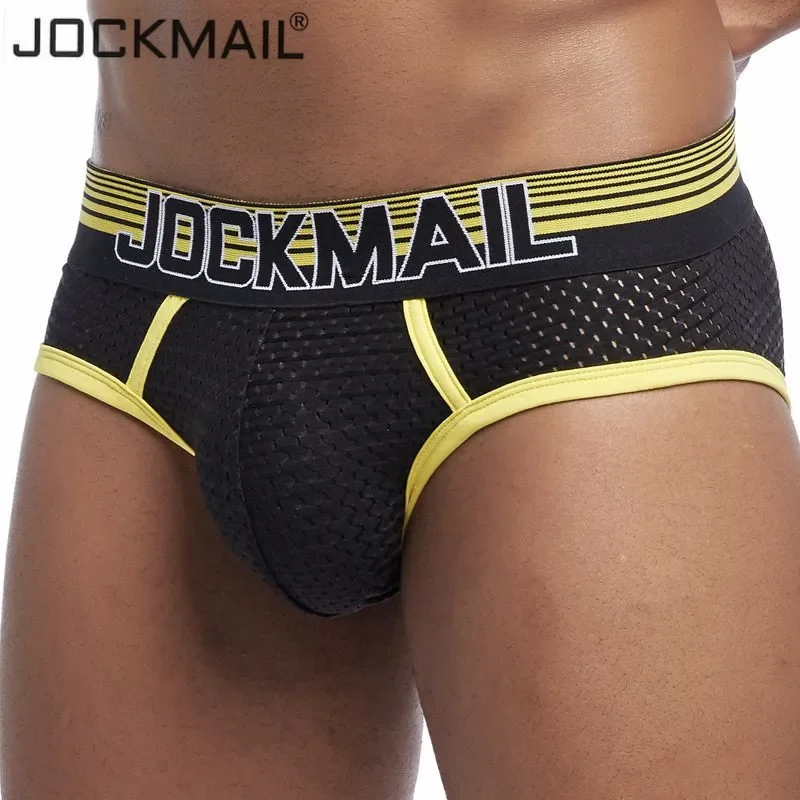 JOCKMAIL New Mesh Sexy Men Underwear ice silk Men Briefs Breathable Slip bikini Gay Male Panties Underpants men thongs g strings