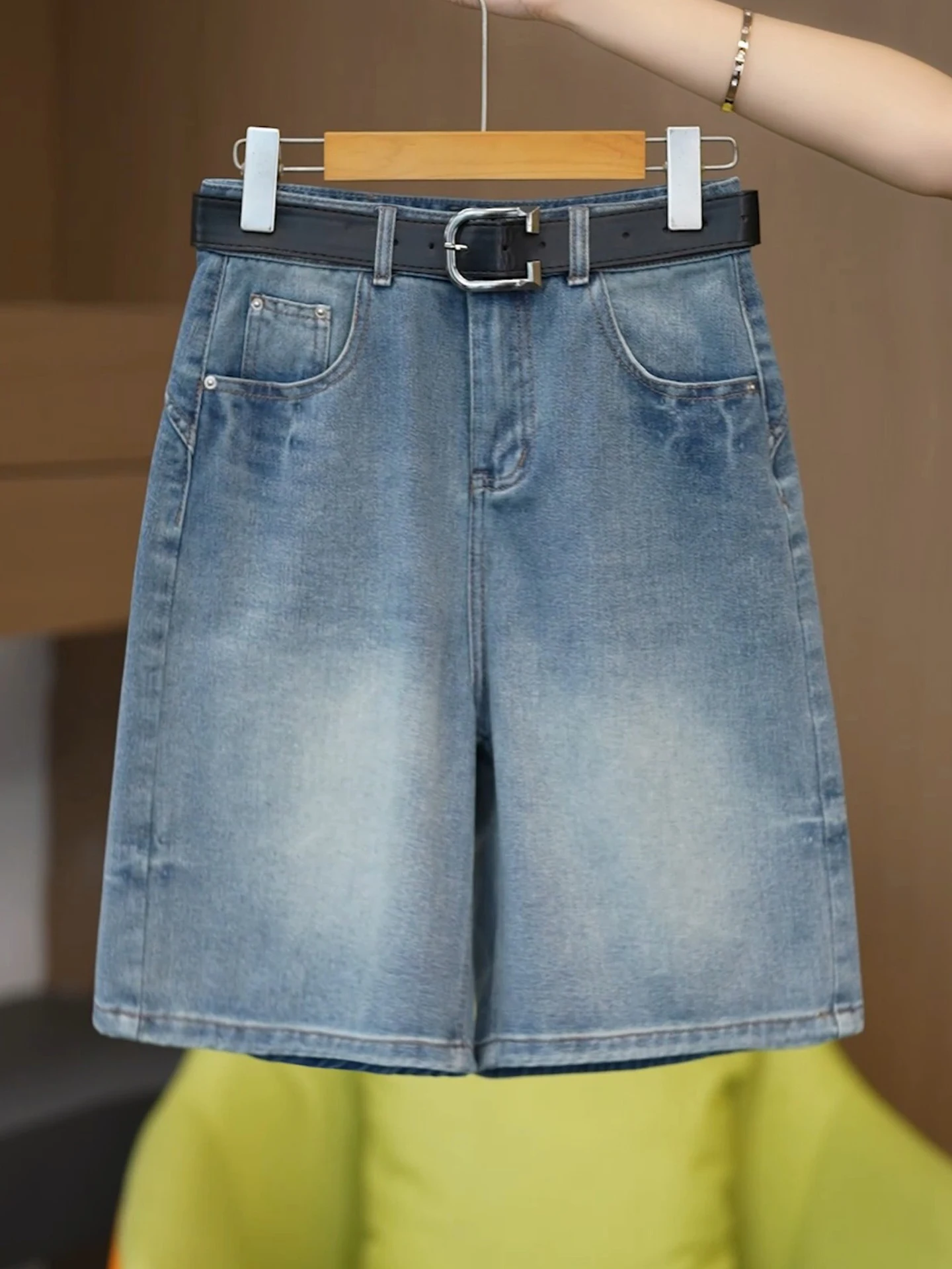 Retro Embroidered High Waist Short Shorts Women's Summer Thin New Small Size Wide Leg Medium Pants Casual Straight Leg Jeans
