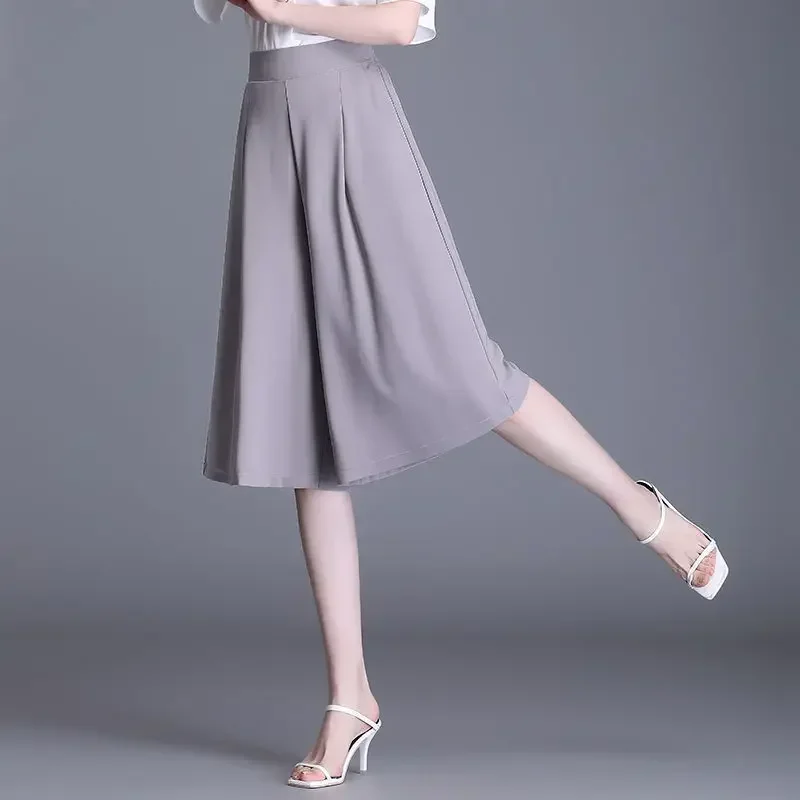 Summer New Loose Calf Length Pants High Waist Solid Color Plus Size Wide Leg  Casual Fashion Women Clothing Z192