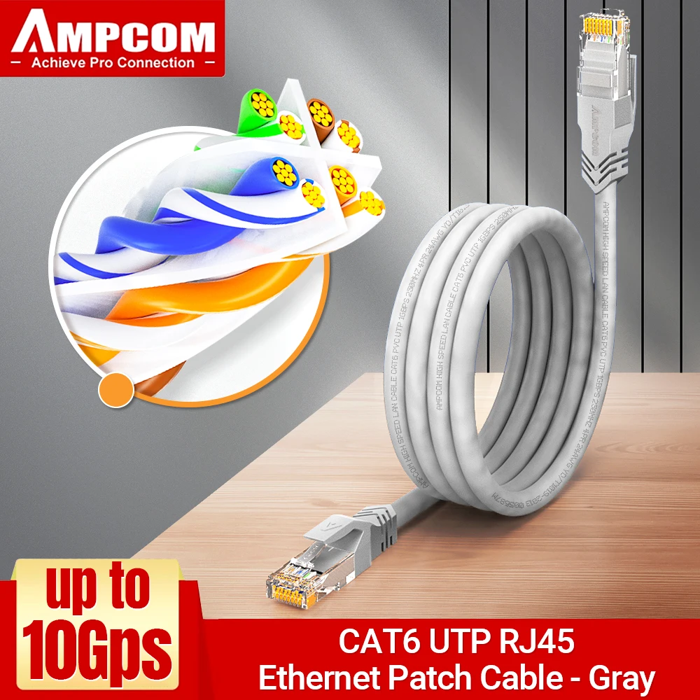 AMPCOM RJ45 Ethernet-kabel, Cat6 Lan-kabel (24AWG) UTP CAT 6 RJ 45 netwerkkabel patchkabel voor desktopcomputers, modem, router