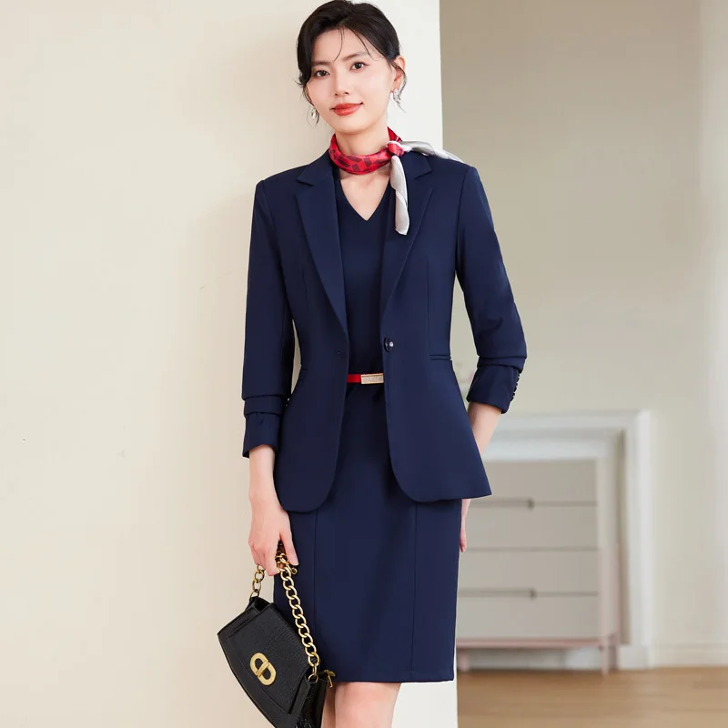 High Quality Fabric Formal Women Blazers Business Office Work Wear with Blazers and Dress Professional OL Styles Outfits Set