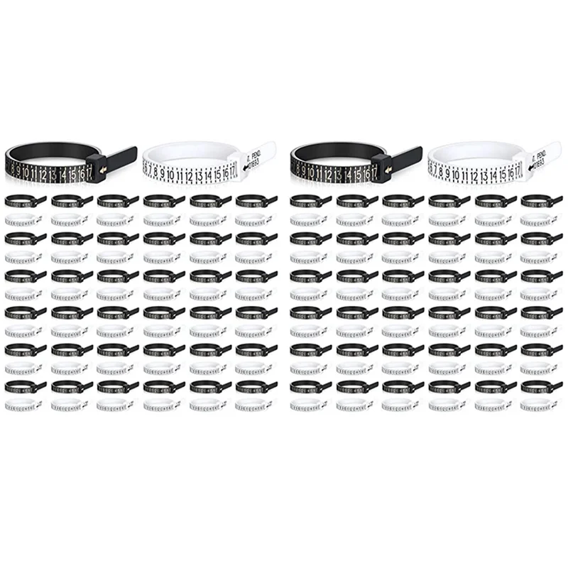 

A83F-200 Pack Многоразовый измеритель размера пальца Размер кольца Пластиковый инструмент для измерения кольца США Белый и черный