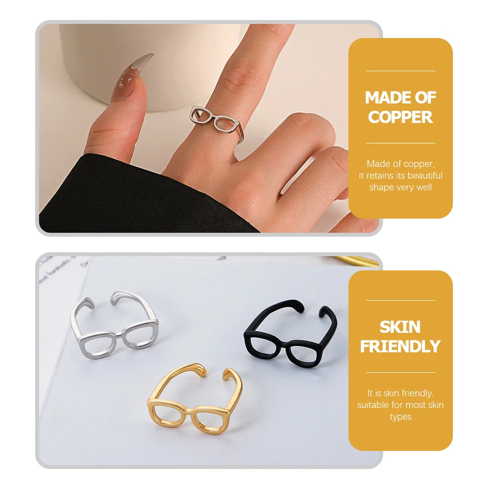 

Eyeglass Shape Open Ring Adjustable Fashion Accessory Skin Friendly Copper Jewelry for Women Girls Evening Party Gift