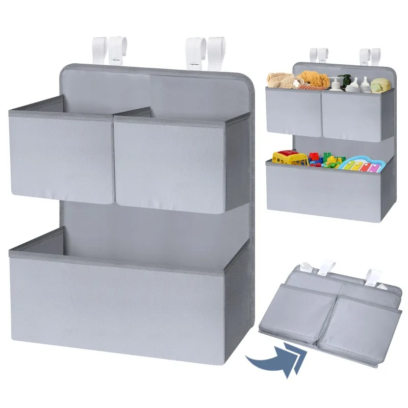Hanging Diaper Organizer for Playpen,3-Pockets Changing Table Diaper Holder Bag,Foldable Diaper Stacker Nursery Caddy Organizer
