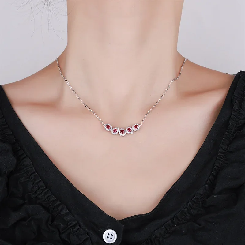 

S925 Silver Plated 18K Gold Plated PT950 Platinum Korean Version Ins Trendy Corundum Niche Design Necklace Pendant 3*4