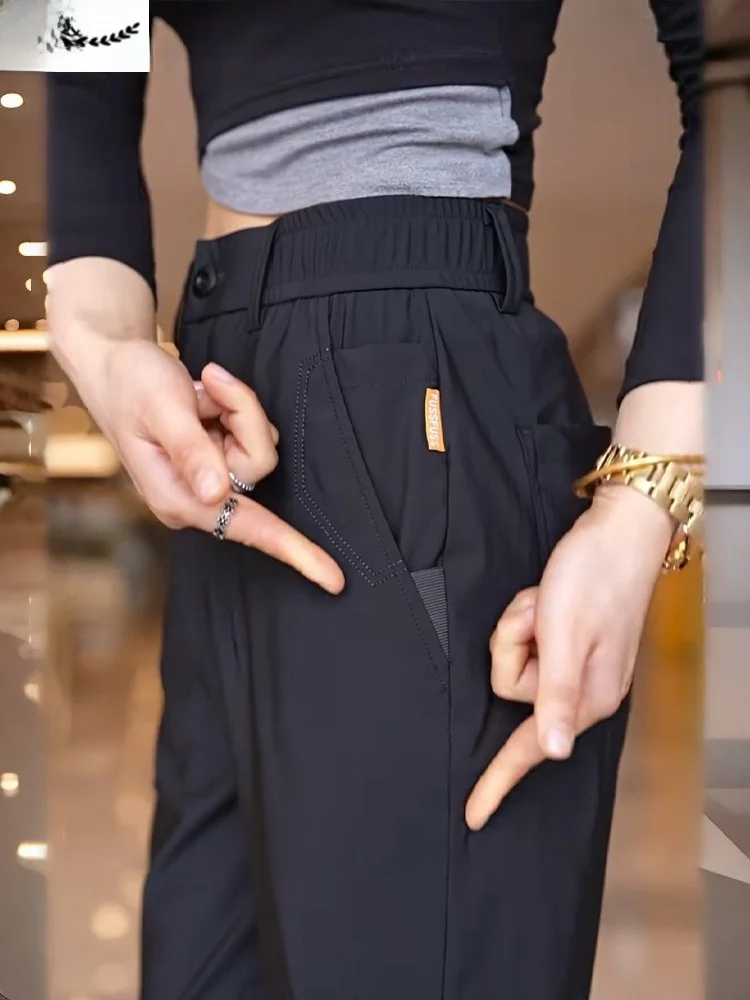 

Ice Silk Casual Pants Men's Summer Thin Breathable Qui Dry Sport Straight Loose Faionable Urban Nylon High Elastici