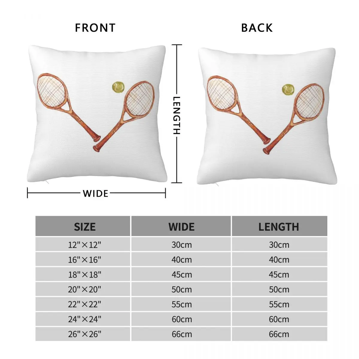 Tennis Racket With Ball Square Pillowcase Polyester Linen Velvet Pattern Zip Decor Home Cushion Cover
