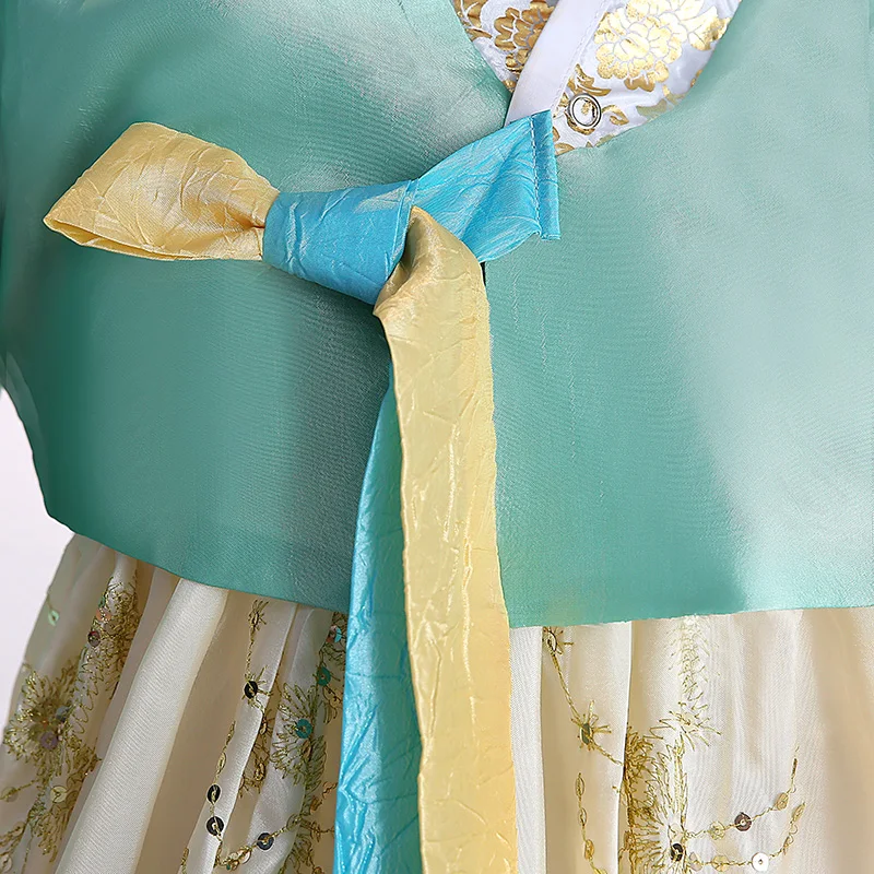 

2025 oringinal evening dress hanbok ancient korean folk stage performance dance costume traditional flower print chiffon dress