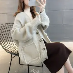 Thickened Lazy Style Knitted Cardigan for Women's Outerwear Trendy and Loose Korean Version Internet Famous Sweater Jacket