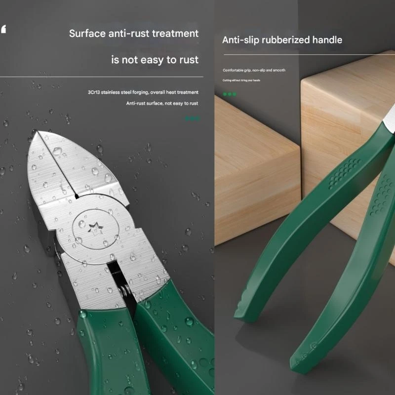 Stainless Steel Diagonal Cutting Plier Automatic Spring Heavy Duty Cable Cutter D2RD