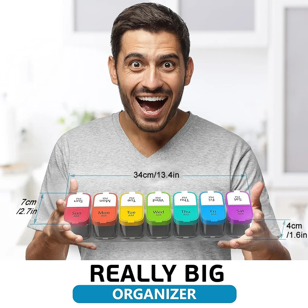 

1PCS Large 7 Day Pill Organizer - 2 Times a Box Case XL Am Pm Container Holder Daily Medicine Weekly Medication Pils Organizers